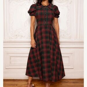 Ivy City Co Green and Red Plaid Midi Dress